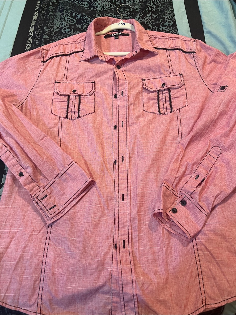 Carbon Pink Long-Sleeve Casual Button Down Shirt